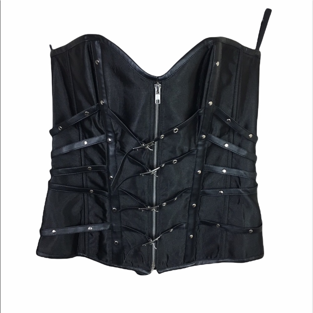 Charmian Black Gothic punk satin buckle corset